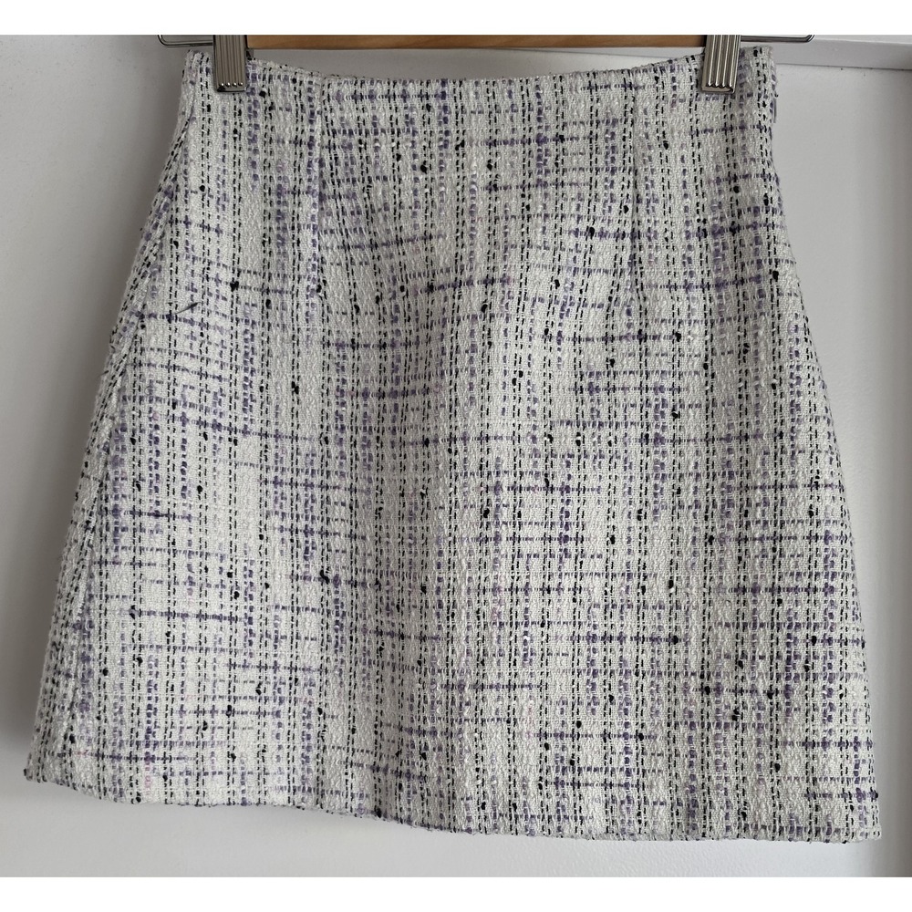 Babaton Women Plaid Mini Skirt Size 2 White Purple Black Casual Classic